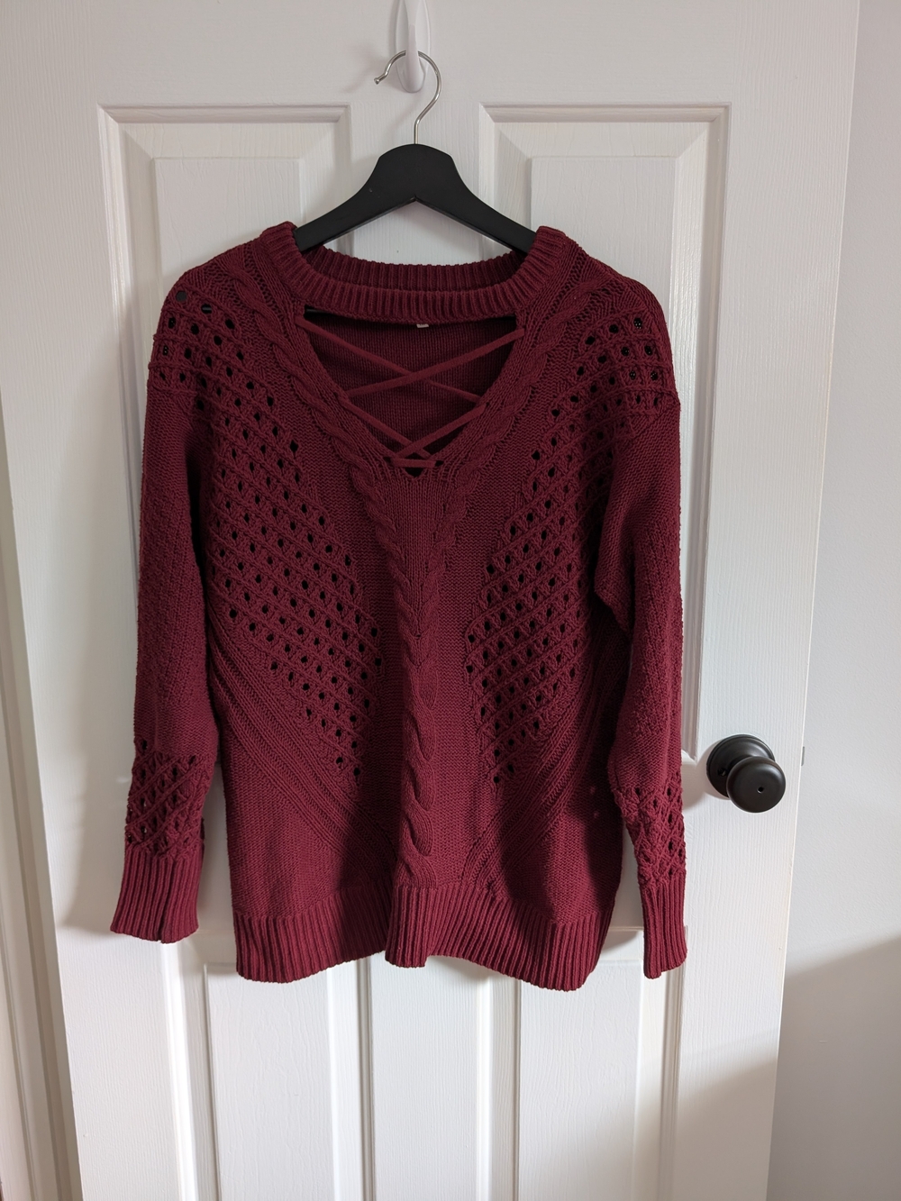 Maurice's Women's Burgundy Lace-Up Cable Knit Sweater Size Medium